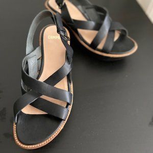 Camper Damas Black Leather Wedge Sandal sz 37